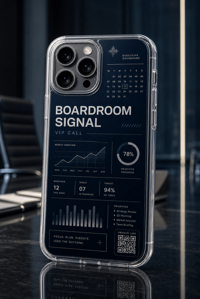Boardroom Signal clear phone case with glossy business dashboard UV print