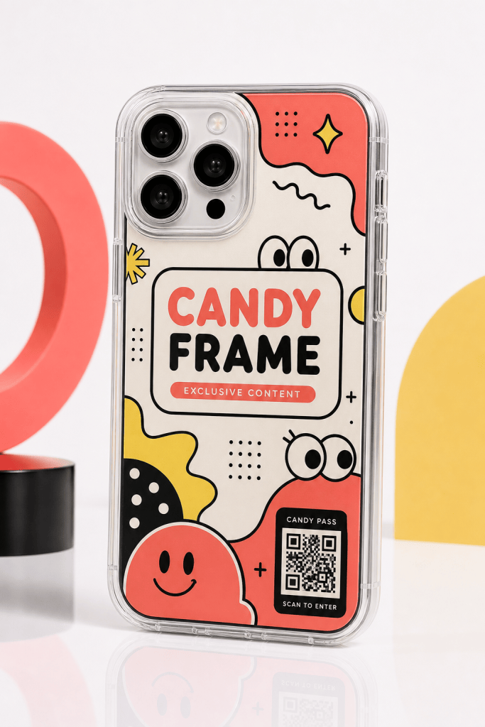 Candy Frame clear phone case with glossy original cartoon UV print