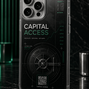 Capital Access clear phone case with glossy finance-inspired UV print
