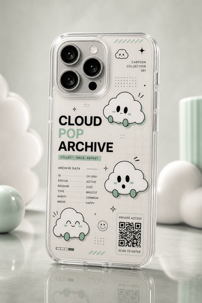 Cloud Pop Archive clear phone case with glossy original cartoon UV print