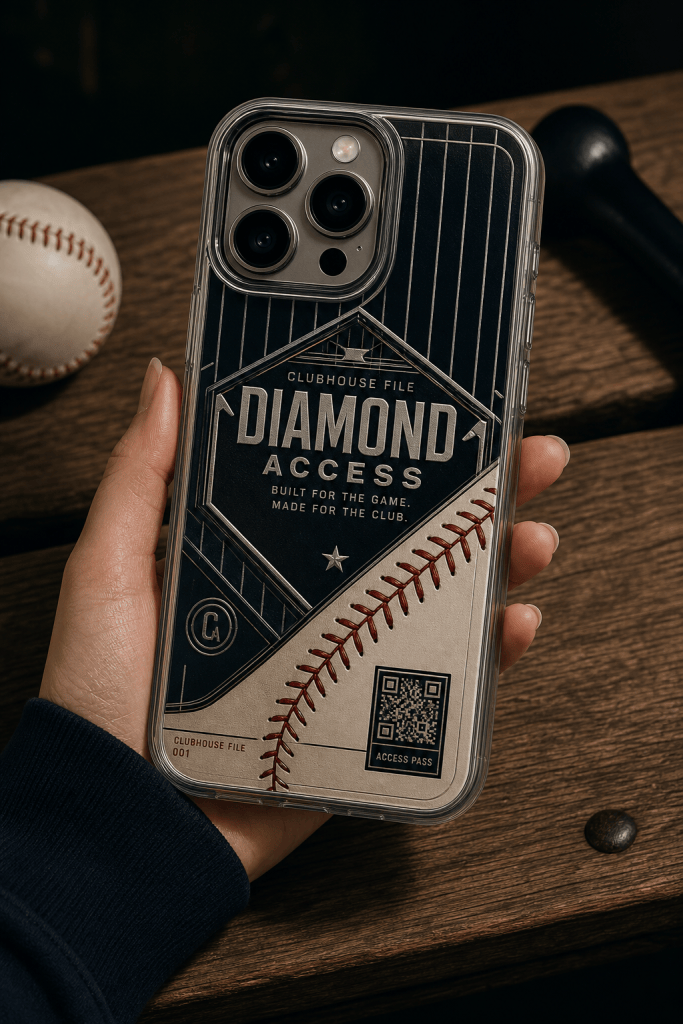 Diamond Access Clubhouse clear phone case with glossy baseball club UV print
