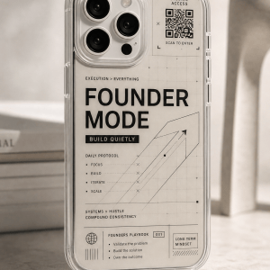 Founder Mode clear phone case with glossy startup-inspired UV print