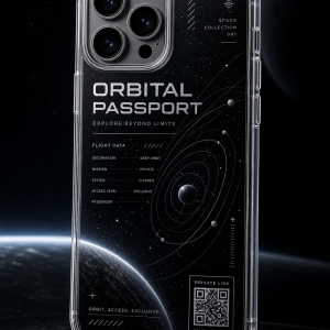 Orbital Passport clear phone case with glossy space UV print