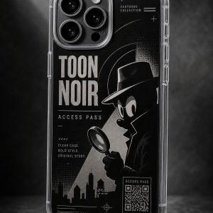 Toon Noir clear phone case with glossy original cartoon UV print